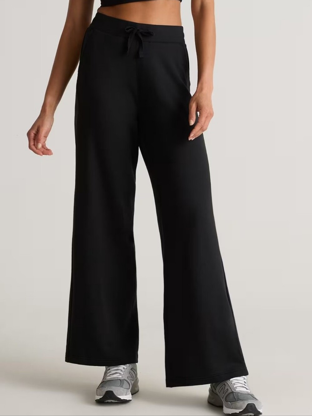 Quince Super Soft Fleece Wideleg Pants Size Medium Black Elastic Waist Cozy